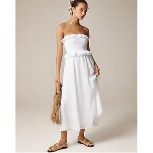 J Crew Ravenna Dress XS White NWT Ruffle Smocked Midi CK835 J.Crew Boho Western